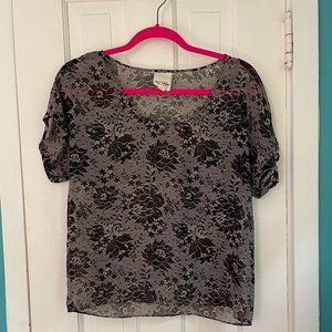 Nom de Plume x Urban Outfitters Yaya Sheer Top in Lacy Rose Pattern Size S